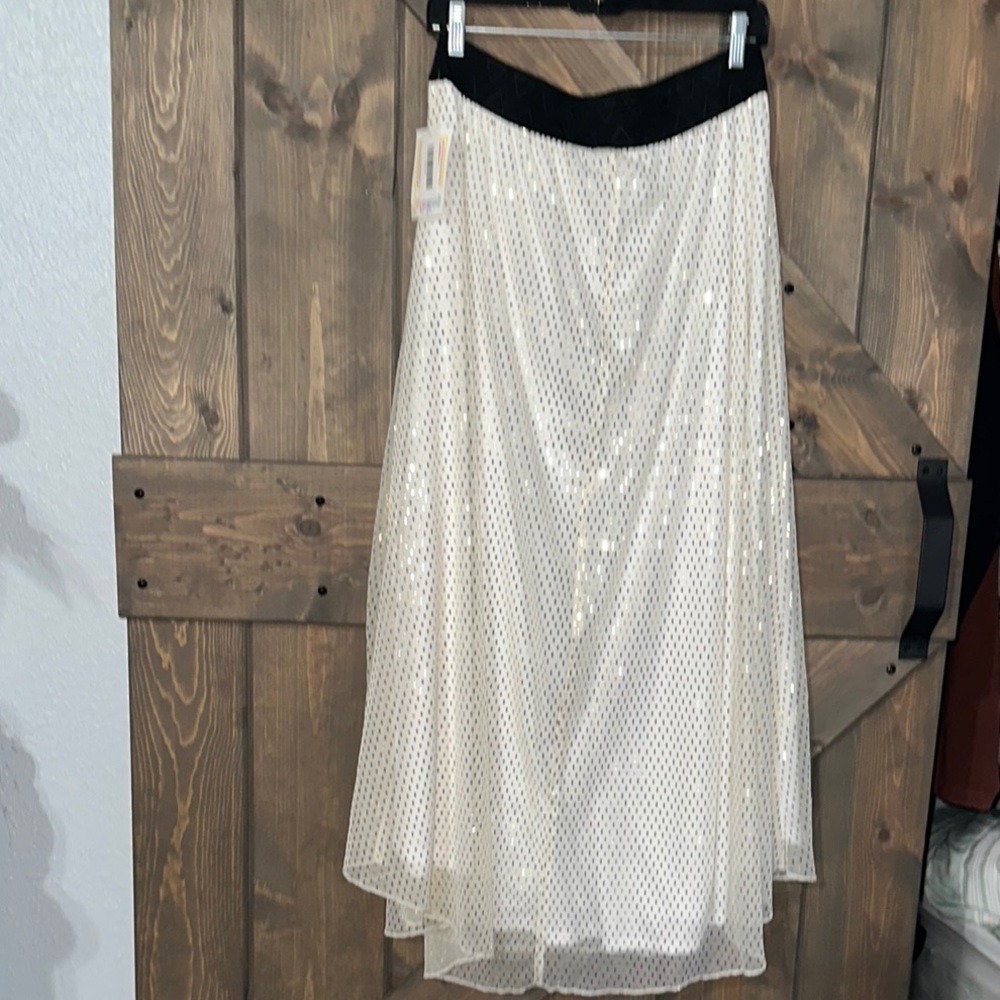LuLaRoe White and Gold Polka Dot Skirt